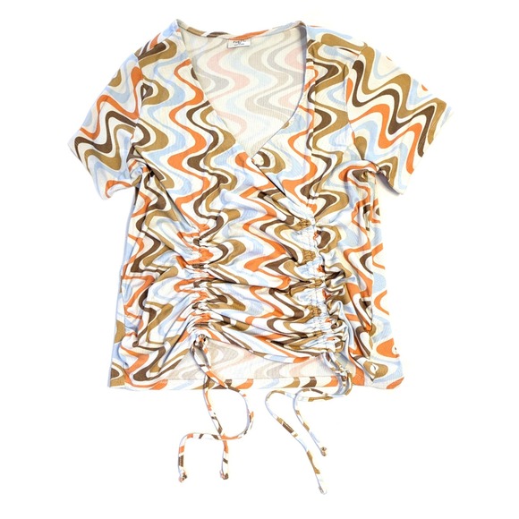 Rue21 Tops - Rue21 Womens 2X Retro Psychedelic Wavy Print Ruched Front V-Neck Ribbed Top